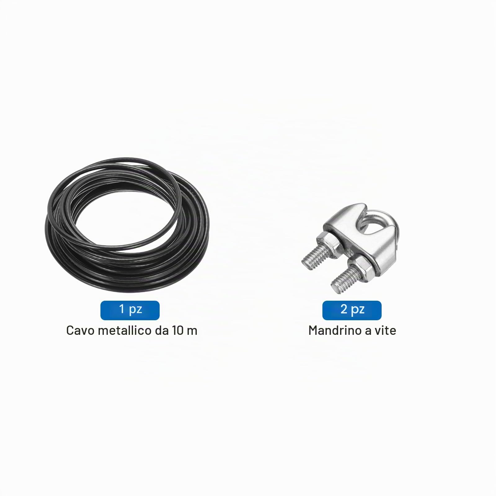 QUARKZMAN 10M x 6mm (33Ft x 1/4") Fune Metallico Cavo Acciaio Inossidabile 304, Tenditore Tirante con 2pz Mandrini a Vite per Appendere Stendibiancheria Sollevamento, Nero