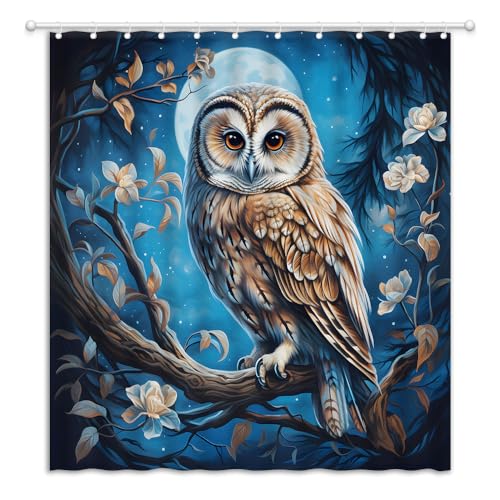 Yozslgu BL-413AM-180X180 Owl Shower Curtain Wild Animal Rustic Floral Forest Full Moon Night Watercolor Bathroom Decor Curtains Set thumb #3