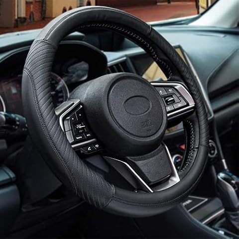 Car Steering Wheel Cover Leather - Soft Microfiber Steering Wheel Cover Universal Size M 37-38cm /14.5-15inch, Anti-slip, Breathable, Black Cover