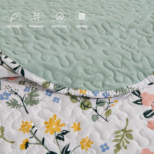 LEAONME 3-Piece Full Queen Size Quilt Set Lightweight Bedspread Coverlet 90''x98'' Garden Style Floral Printed Oversized Bedding Set with Shams for All Season by LEAONME - Used condition - Image 5