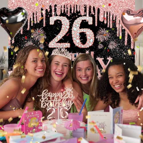 Juesly 26th Birthday Decorations for Women Rose Gold Black 49pcs by Juesly - Used condition - Image 8