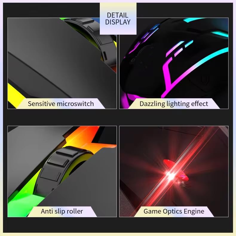 Image of ENTWINO USB Wired Gaming Mouse A1 Black, LED Backlight up to 1800 DPI, Ergonomic Design for Laptops and pc