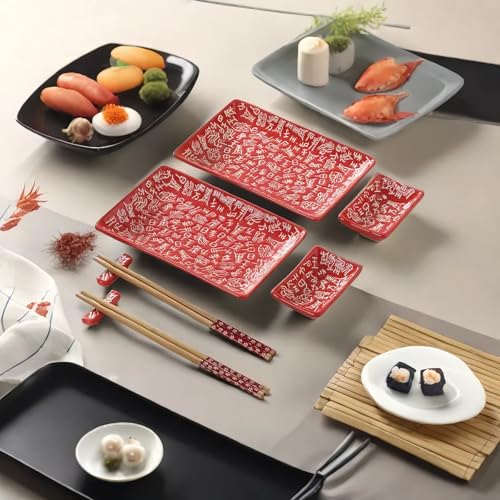 Image of 8 pcs Japanese Sushi Plate Sets Serving Platters and Trays for Entertaining Sushi Dishes Set Plates Sushi Plates Traditional Cuisine Dinnerware Sets with Chopsticks Hundred Family Names