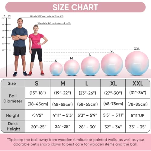 Image of APEXUP Yoga Ball, 660 lbs Anti-Burst Exercise Ball with Pump, 5 Sizes