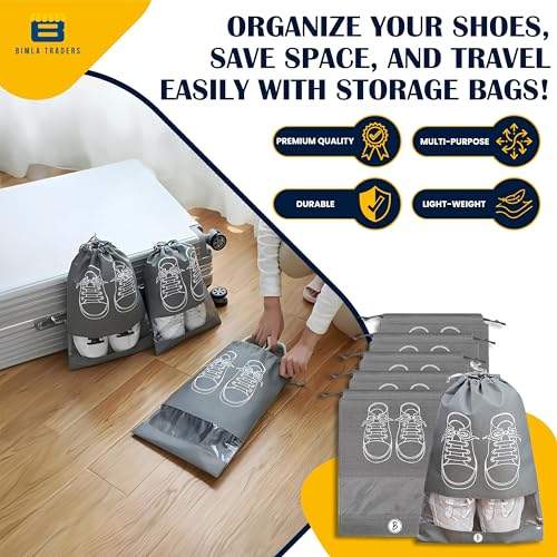 Image of Btag Shoe Bag for Travel & Storage | Water-Resistant Shoe Organizer for Men & Women | Portable, Foldable Shoe Cover for Luggage & Closet | Travel Accessories for Footwear Protection (Grey,Pack of 6)