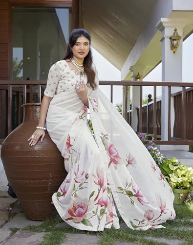 Image of Yashika Women's Kota Silk Digital Printed and Embroidered Saree|Sarees for Women Ethnic Wear