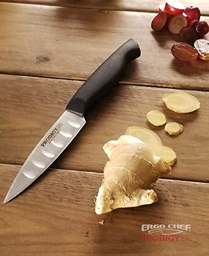 Ergo Chef Prodigy Series 4-Inch Paring Knife With Hollow Grounds On Blade - High Carbon Stainless Steel - Ergonomic Non-Slip Handle, Black #TOP4