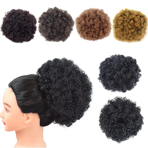 Afro Puff Drawstring Ponytail with Two Clips for Black Women Synthetic Curly Ponytail Bun Extension Hairpieces Updo Hair Extensions (Large