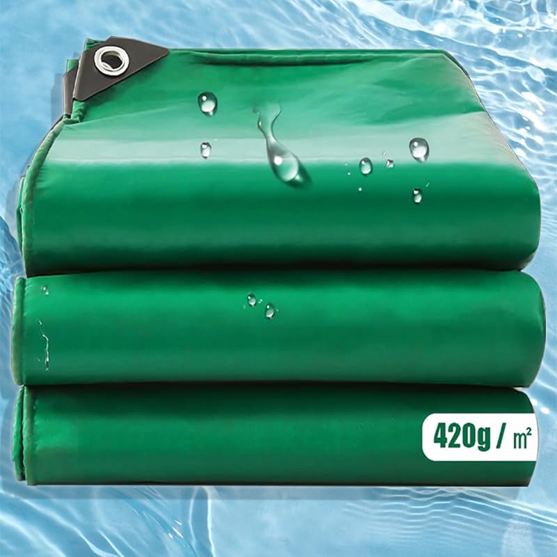 AMXFS Lona con Ojales, 420 g/m², Verde, 1,5 x 1,5 m, PVC, Incluye Hilo de Nailon de Alta Resistencia, Resistente al Agua, Resistente a desgarros, Lona de protección, Cubierta de Madera, para Piscina,