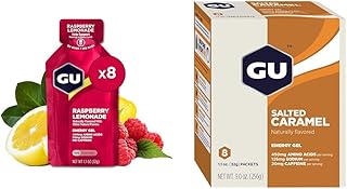 GU Energy Original Sports Nutrition Energy Gel, Raspberry Lemonade and Salted Caramel Flavors, Vegan, 8-Count
