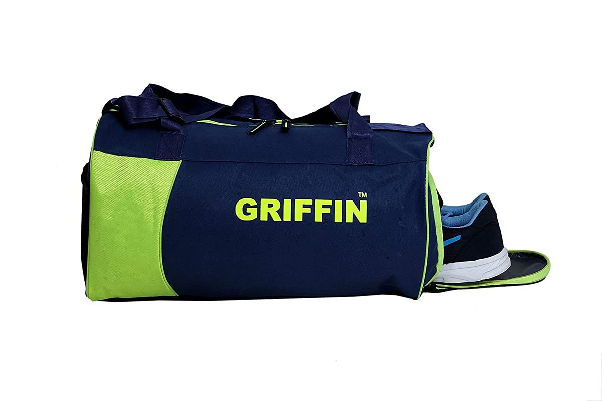 Griffin Neon Blue Gym Bag for Men Gym Accessories Storage Duffel Gym Bag with Shoe Compartment Men & Women Zip Closure Hand Held & Adjustable Shoulder Strap-image-9