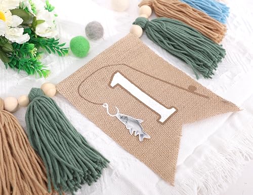 Image of Fishing One Birthday High Chair Banner - Fishing Themed First Birthday Banner, 8 Inches x 12 Inches