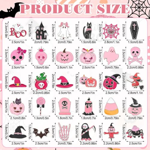 Image of SANNIX 60Pcs Pink Halloween Enamel Pins, Ghost Pumpkin Bat Skull Brooch Pins Bulk Pastel Black Pink Halloween Accessories Set for Backpacks Jackets Spooky Girls Party Favors
