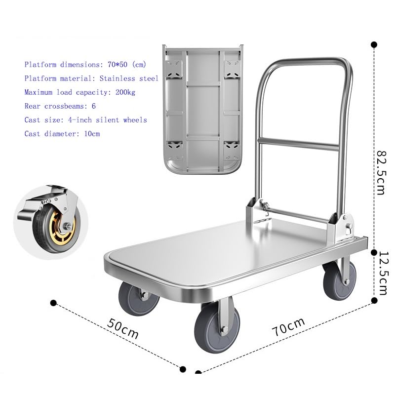 Carrello Industriale Compatto con Piattaforma in Acciaio Inossidabile for Un Facile Spostamento Carrello Pieghevole per Magazzino