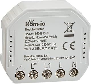 Hom-io | Module Switch Encastrable 10A, 1 Canal WiFi, Commandable via Application ou Interrupteur, Contrôle à Dista…