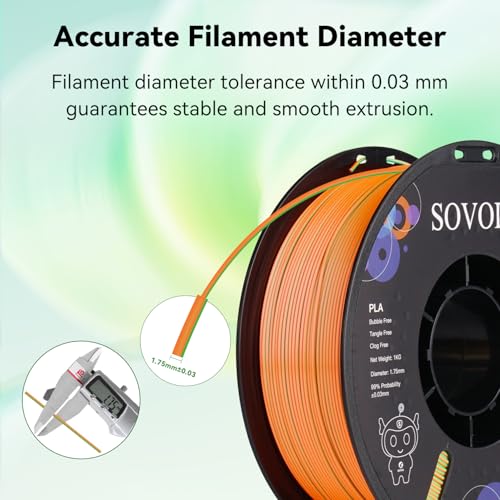 Image of Sovol PLA Filament Silk Tri Color Co-Extrusion 1.75mm, 3D Printer Filament 1kg / 2.2lbs, Shiny Silk Blue Green Orange 3 in 1 Coextrusion PLA Material + /-0.03mm