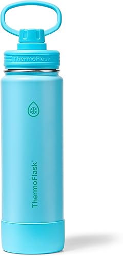 ThermoFlask Botella de agua de acero inoxidable con aislamiento al vacío de doble pared de 24 onzas con tapa de boquilla, azul vivo