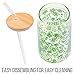 Silver Buffalo Shrek with Flowers and Mushrooms Green Doodle Pattern Glass Jar Tumbler with Bamboo Lid and Glass Straw, 16 Ounces
