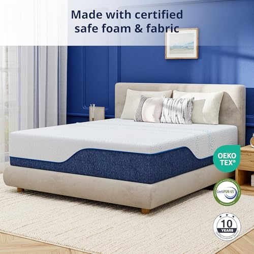 Image of EGOHOME 14 Inch Queen Mattress, Gel Memory Foam with Charcoal, Fiberglass Free, CertiPUR-US Certified, Temperature-Regulating, Machine Washable Cover, 80 inch x 60 inch x 14 inch, Medium