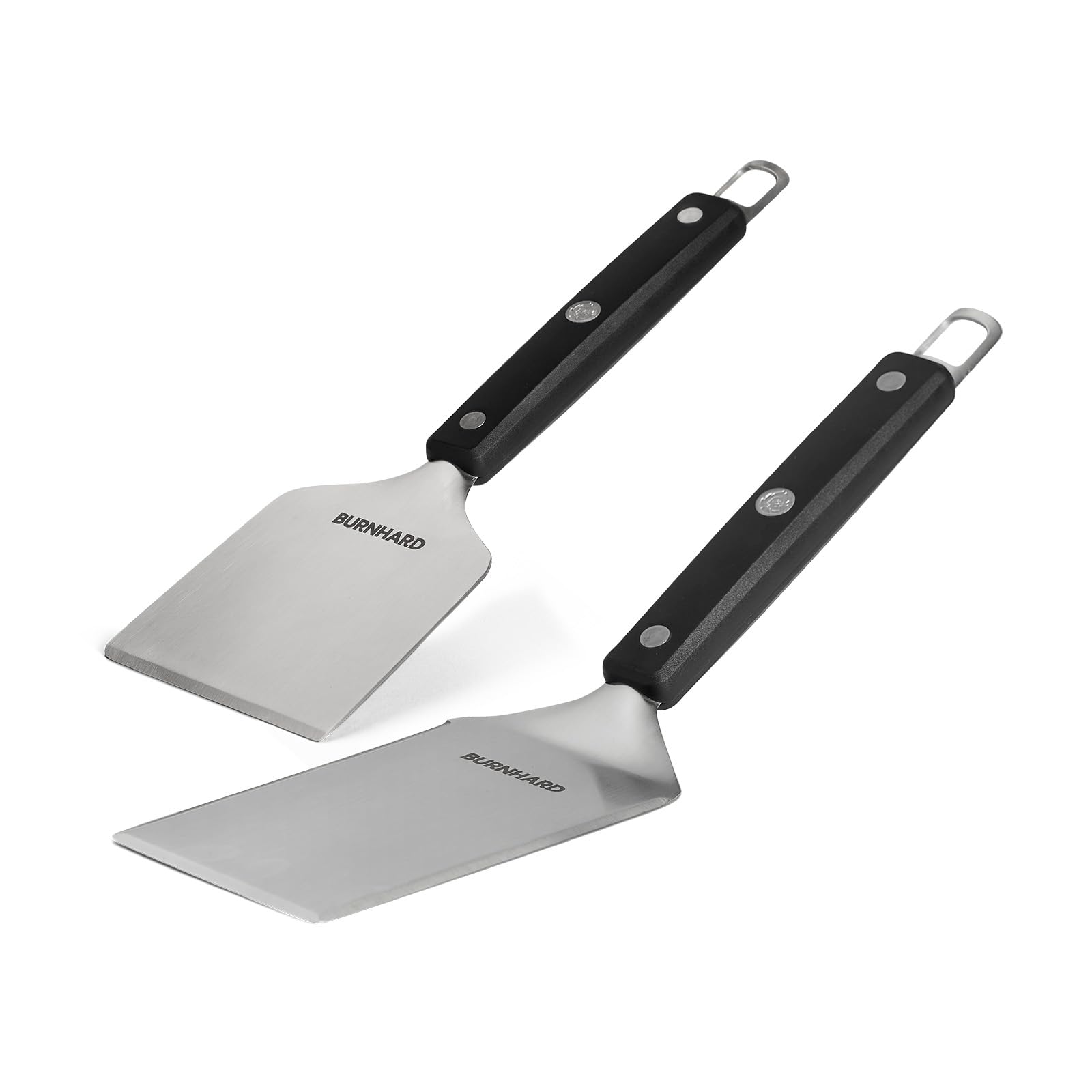Spatola per barbecue BURNHARD® in acciaio inox, set 2 pezzi, maneggevolezza ottimale, controllo massimo, design ergonomico, versatile – set spatola e raschietto per griglia