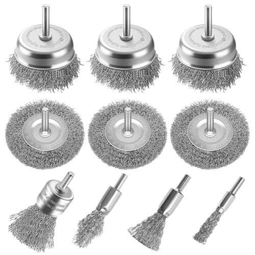 MIVITOOM 10-Piece Drill Brush Set - Metal Wire Wheel & Cup Brush Kit with 1/4 Inch Shank Wire Brushes Drill Attachment for Rust Removal Stripping & Abrasive Cleaning