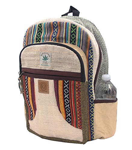KayJayStyles Natural Handmade Large Multi Pocket Hemp Nepal Backpack