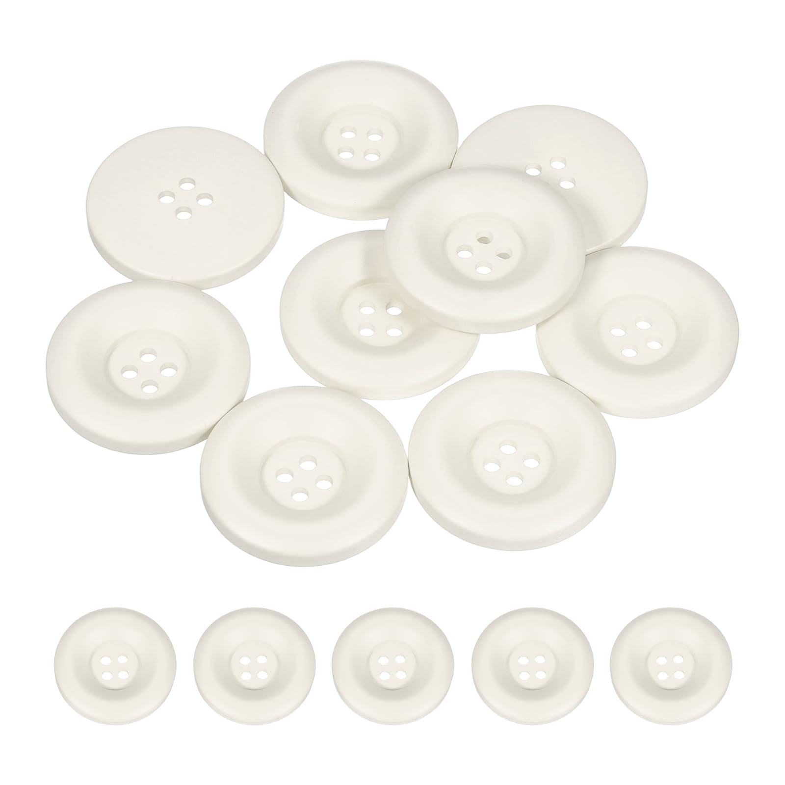 sourcing map Sewing Button 30mm(1-3/16") 4 Holes Resin Round White 10pcs