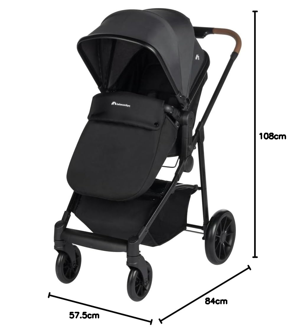 Bebeconfort Haze Trio, 3 in 1 Passeggino per bambini 0-4 anni, max 22 kg, Passeggino Leggero e Compatto, Seduta Convertibile in Navicella, Seggiolino Auto i-Size, Coprigambe e parapioggia, Tinted Grey
