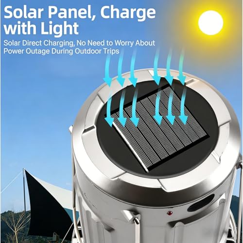 Solar Camping Lantern with Fan,Rechargeable Camping Fans Charging,Waterproof Camping Lantern Operated with Foldable Handle,Portable Outdoor LED Camping Lights,Gold - Image 6