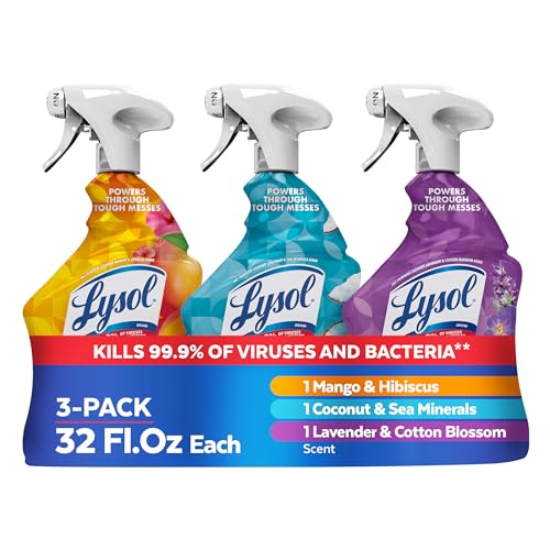 Image of Lysol All Purpose Cleaner Spray, Multi-Purpose Disinfecting Spray, Kitchen & Bathroom Cleaner, Mango & Hibiscus, Coconut, and Lavender Scent (Pack of 3)