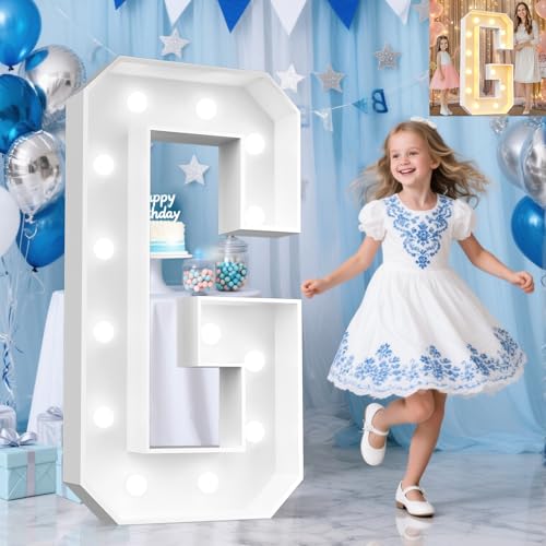 Image of Pooqla 4 FT Marquee Light Up Letters, Cool White and Warm White Marquee Letter 4 Feet Tall, Giant LED Sign Big Mosaic Letter G for Balloons Birthday Party Anniversary Decorations