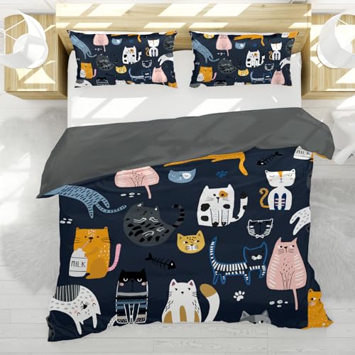 Funda Nórdica con Gatos 200x200, Suave Y Mullida Ropa de Cama para Cartone Gatos 3 Piezas, Incluye 1 Funda Nórdica y 2 Fundas de Almohada 50 x 75 cm (Gatos-B, 200x200cm) - imagen 3
