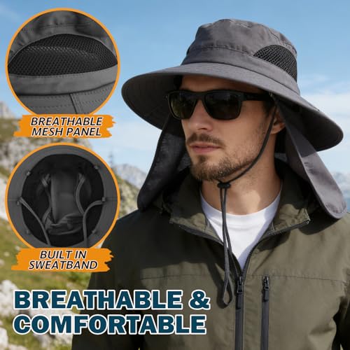 Image of Wide Brim Sun Bucket Hat, Waterproof Boonie Hat for Men & Women | UPF 50+ UV Protection, Adjustable Fit, Chin Strap & Sweatband, Foldable Durable for Fishing Hiking Garden Beach