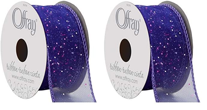 Offray Wired Edge Cosmic Glitz Craft Ribbon - 1.5" X 9 Feet, Citrus Green Sparkly Ribbon For Gift Wrapping, Bows, Decor