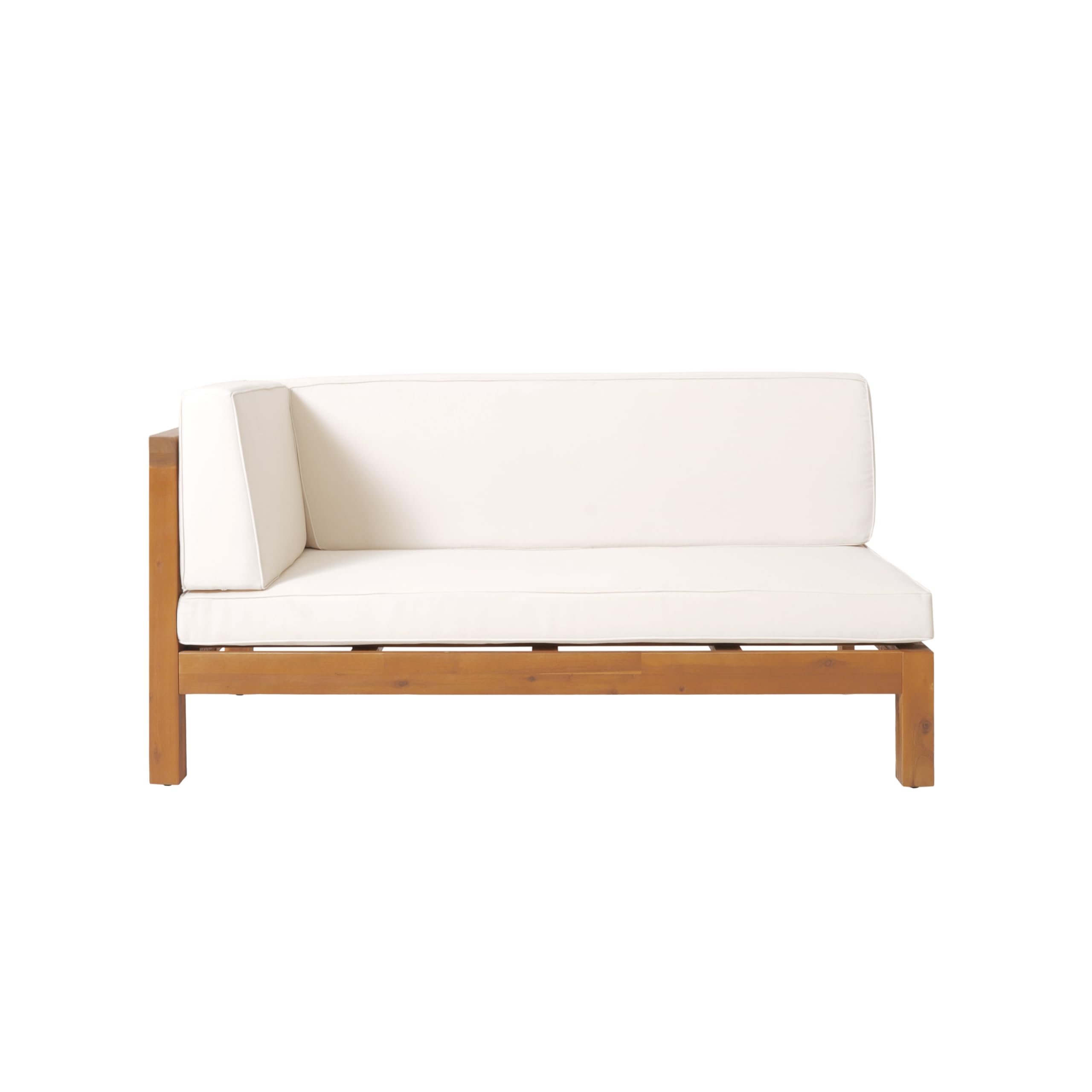 Juego de sofá seccional de madera de acacia para exteriores, 7 plazas, acabado teca y beige 5