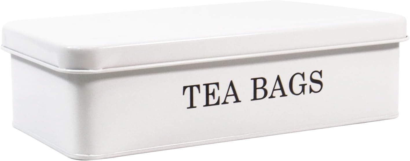 Tea Box Organiser, Metal Tea Bag Box with 10 Compartments, White Tea Bag Holder Tea Caddy, Tea Box for Tea Bags Tea Tidy, Tea Bag Container for Office Kitchen Cabinet Pantry