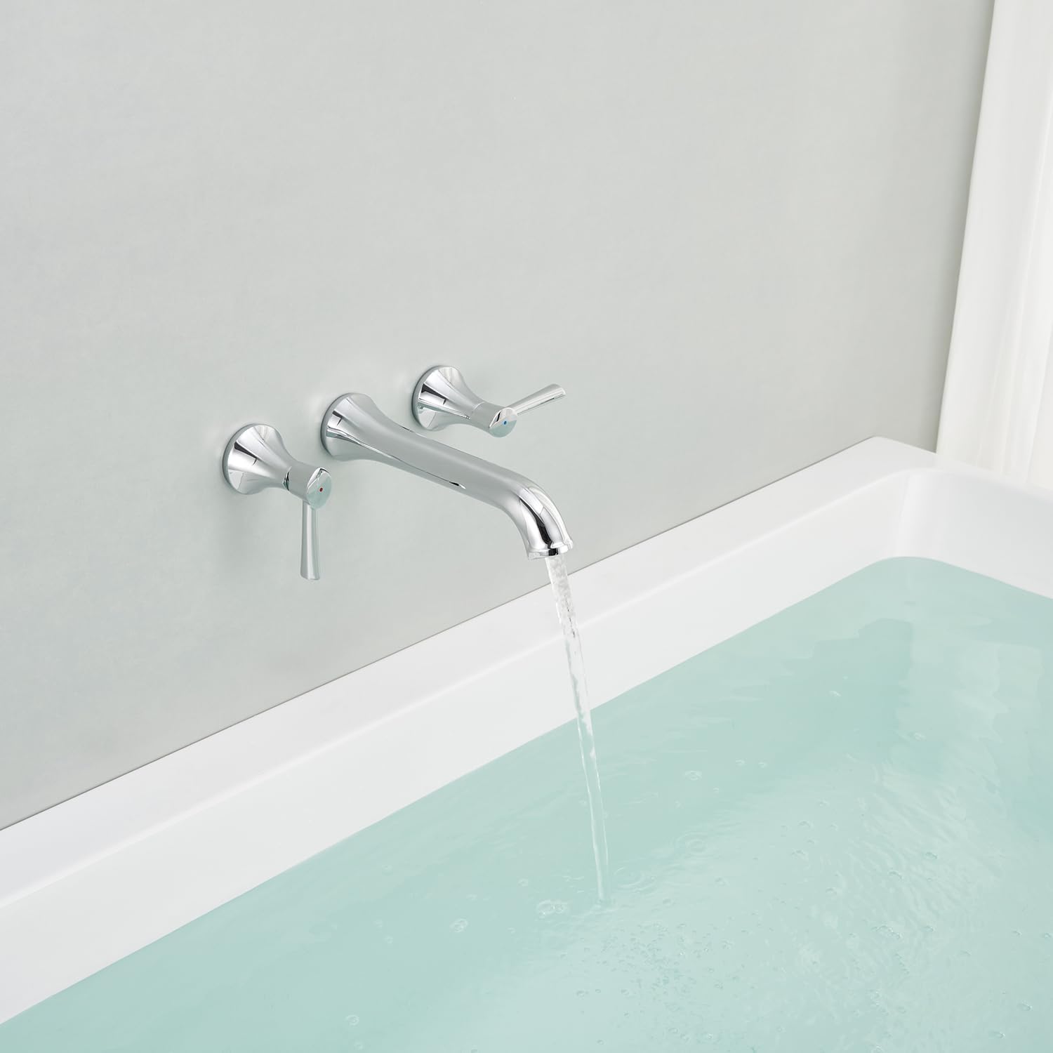 Wowkk Wall Mount Tub Filler Brass Tub Faucet Chrome Bathroom Bathtub Faucets with 2 Handles