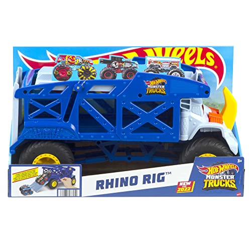 Hot Wheels Monster Trucks Camion Rhino Transporteur pour 12 Monster Trucks Ou 32 Voitures À ’échelle 164 avec Rampe De Lancement Jouet Enfant Dès HFB13 - vue 6