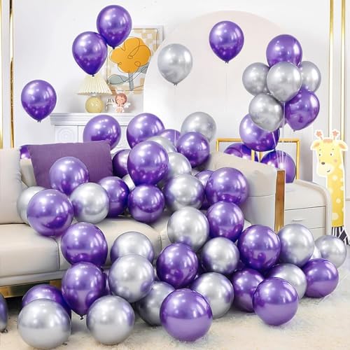 Image of Chrome Balloons, 50 pcs Purple Silver Chrome Metallic Balloons for Birthday, Anniversary, Engagement, Wedding, Baby Shower, Festival Party Decorations (50 Pcs, Purple Silver Ch)