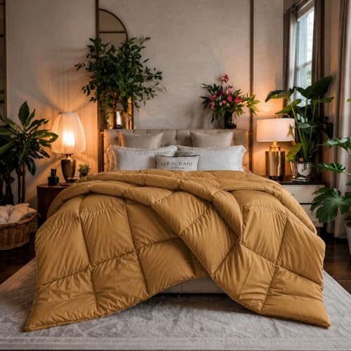 Image of Luxury Hotel Collection Cotton Comforter | All-Season Lightweight Quilt for Hot Sleepers | Plush, Breathable & Box-Stitched (King) Gold