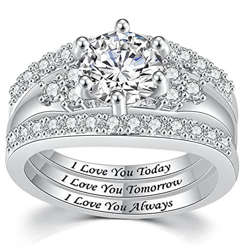 Jude Jewelers Platinum Plated Three-in-One Wedding Engagement Statement Proposal Valentines Halo Bridal Ring Set