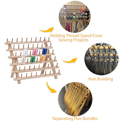 Image of Simthread [Upgraded 60 Spools Wooden Thread Holder, Thread Rack Organizer Stand with Hanging Hooks for Embroidery Sewing Hair Braiding