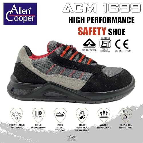 Allen Cooper ACM 1699 High Performance Safety Shoe | 200J Steel Toe Cap | Washable Micro Fiber Upper | Anti-Skid, Water, Heat & Oil Resistant