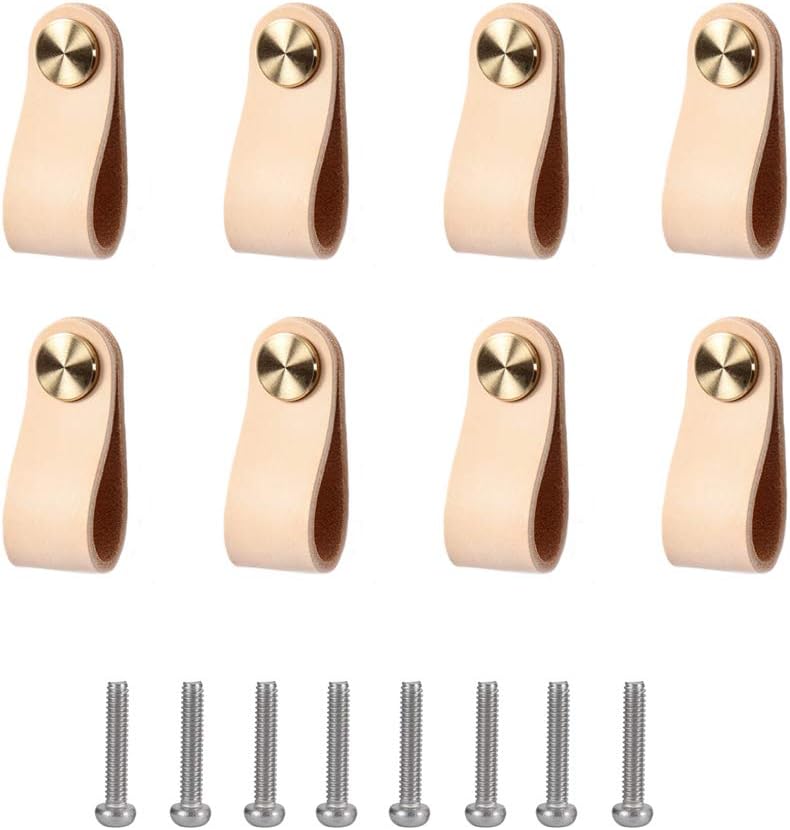 Zasiene Tiradores de Cuero 8 Piezas Pomos Tiradores Cuero Tiradores para Cajones Vintage para Accesorios de Decoración de Muebles Exquisitos con Tornillos Accesorios