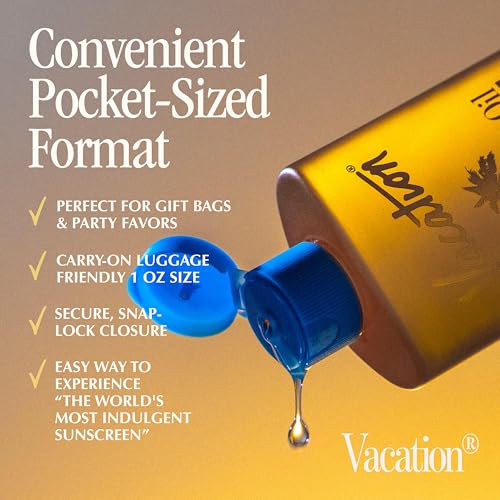 Image of Vacation Mini Chardonnay Oil SPF 30 Sunscreen Oil, 1 Fluid Ounce, Pack of 6 - Hydrating, Lightweight, Reef Safe, Invisible, Water-Resistant, Travel Size