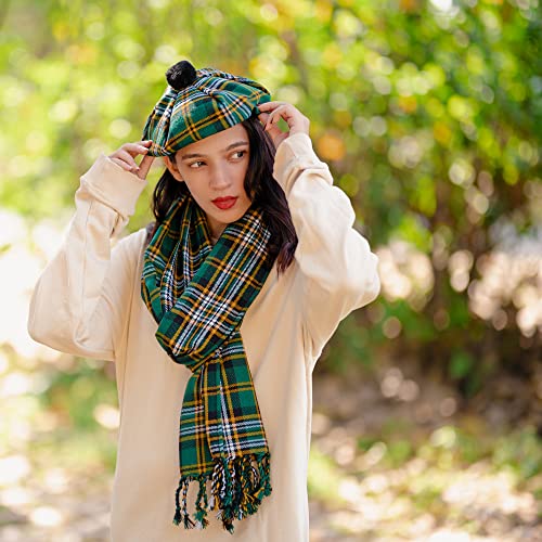 Image of Scottish Tam O' Shanter Hat Tartan Bonnet Pom Pom Wool Flat Cap One Size