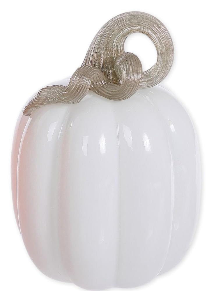 The Bridge Collection 6" Elegant White Autumn Pumpkin Fall Glass Figurine