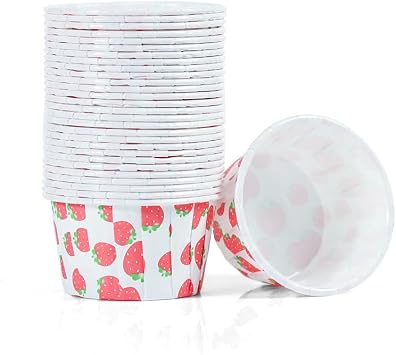 100 Pcs Rainbow Polka Dot Paper Ice Cream Cups, 2 OZ Mini Dessert Bowls for Sundae Bar, Frozen Yogurt Ice Cream Cups Party Supplies for Baking Wedding Birthday Party Strawberry
