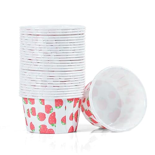 LZbeove 100 Pcs Rainbow Polka Dot Paper Ice Cream Cups, Mini Dessert Bowls for Sundae Bar, Frozen Yogurt Ice Cream Cups Party Supplies for Baking Wedding Birthday Party (Strawberry)