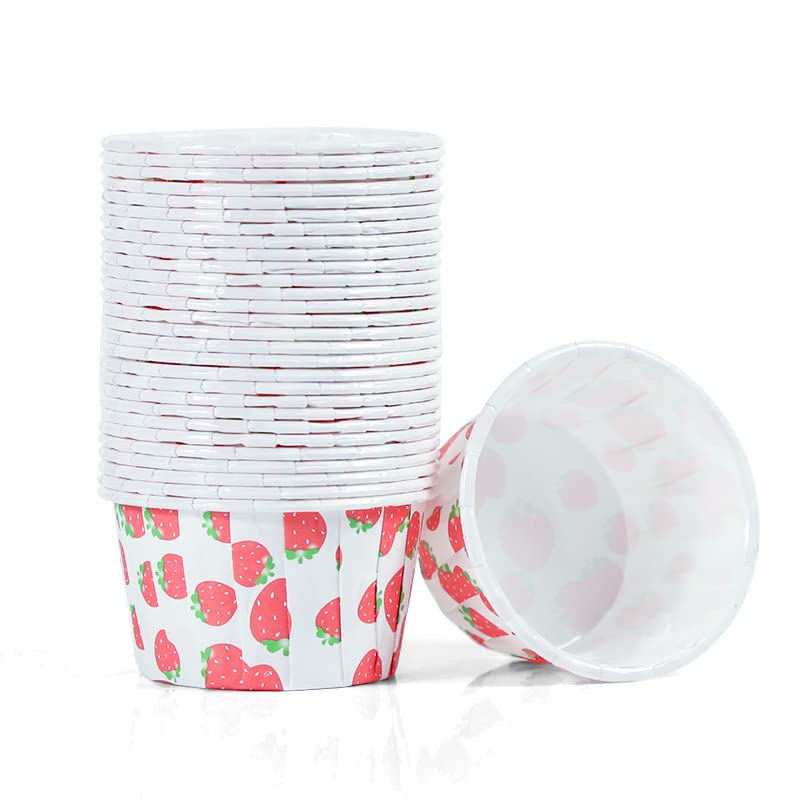 100 Pcs Rainbow Polka Dot Paper Ice Cream Cups, 2 OZ Mini Dessert Bowls for Sundae Bar, Frozen Yogurt Ice Cream Cups Party Supplies for Baking Wedding Birthday Party (Strawberry)
